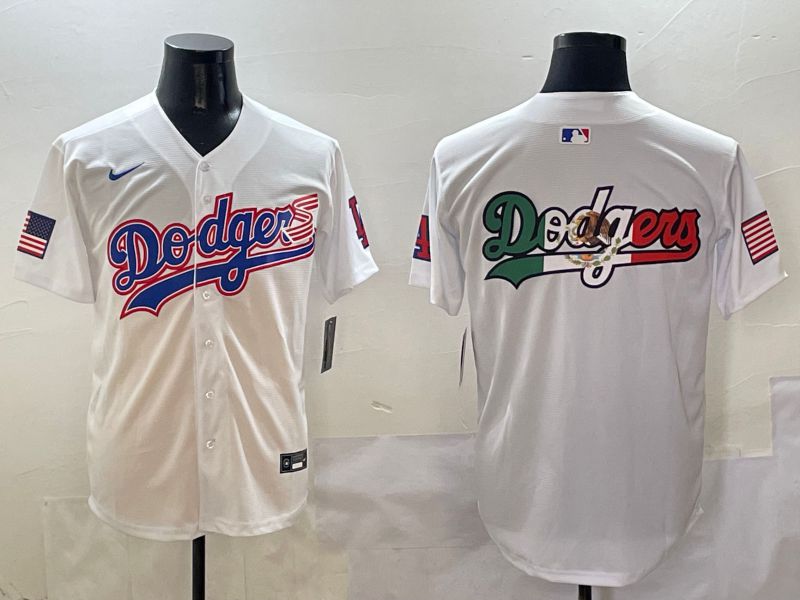 Men Los Angeles Dodgers Blank White national flag second generation joint name Nike 2025 MLB Jersey style 7